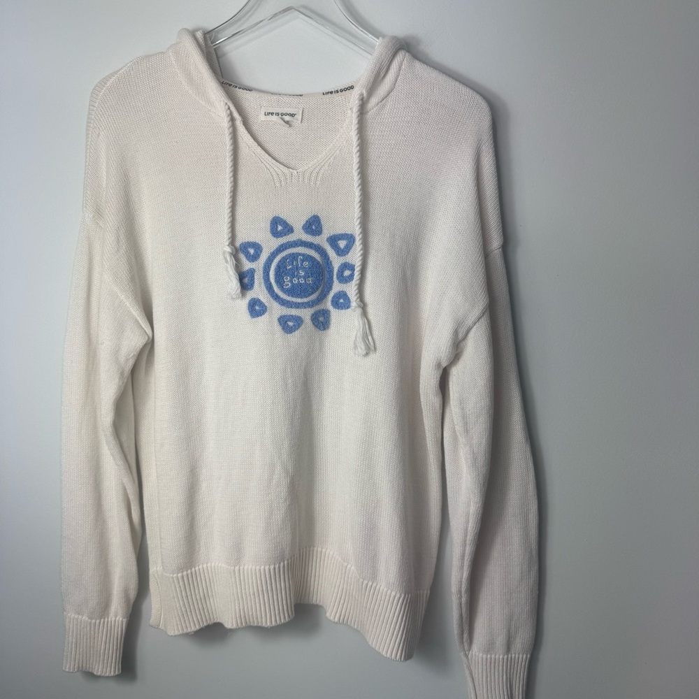 Life is Good Hooded knit sweater size large 2204